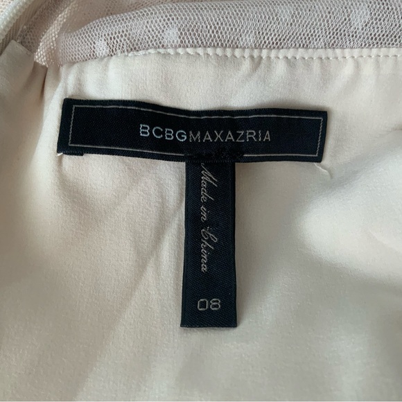 BCBGMaxAzria Blush Ruffle Long Sleeve Dress Pleated Tulle Champagne Size 8 - Picture 10 of 14